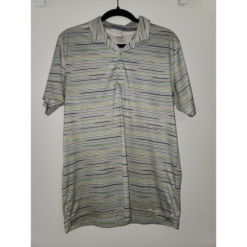 Puma Mens Sz M Dry Cell Polo Golf Tee T-Shirt Top Outdoor Striped Colorful